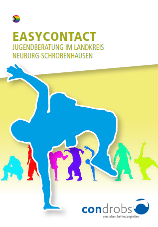 eC-Neuburg-Schrobenhausen_Flyer_Preview Condrobs-Flyer Fördermitgliedschaft. Eine Person auf einer Brücke und oben rechts eine Regenbogenfahne. Titel: Brücken ins Leben. Mit Ihrer Hilfe