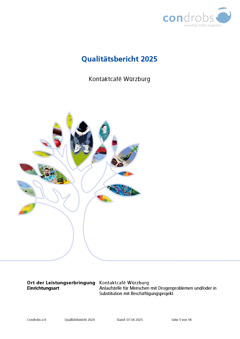 Condrobs-Flyer Fördermitgliedschaft. Eine Person auf einer Brücke und oben rechts eine Regenbogenfahne. Titel: Brücken ins Leben. Mit Ihrer Hilfe